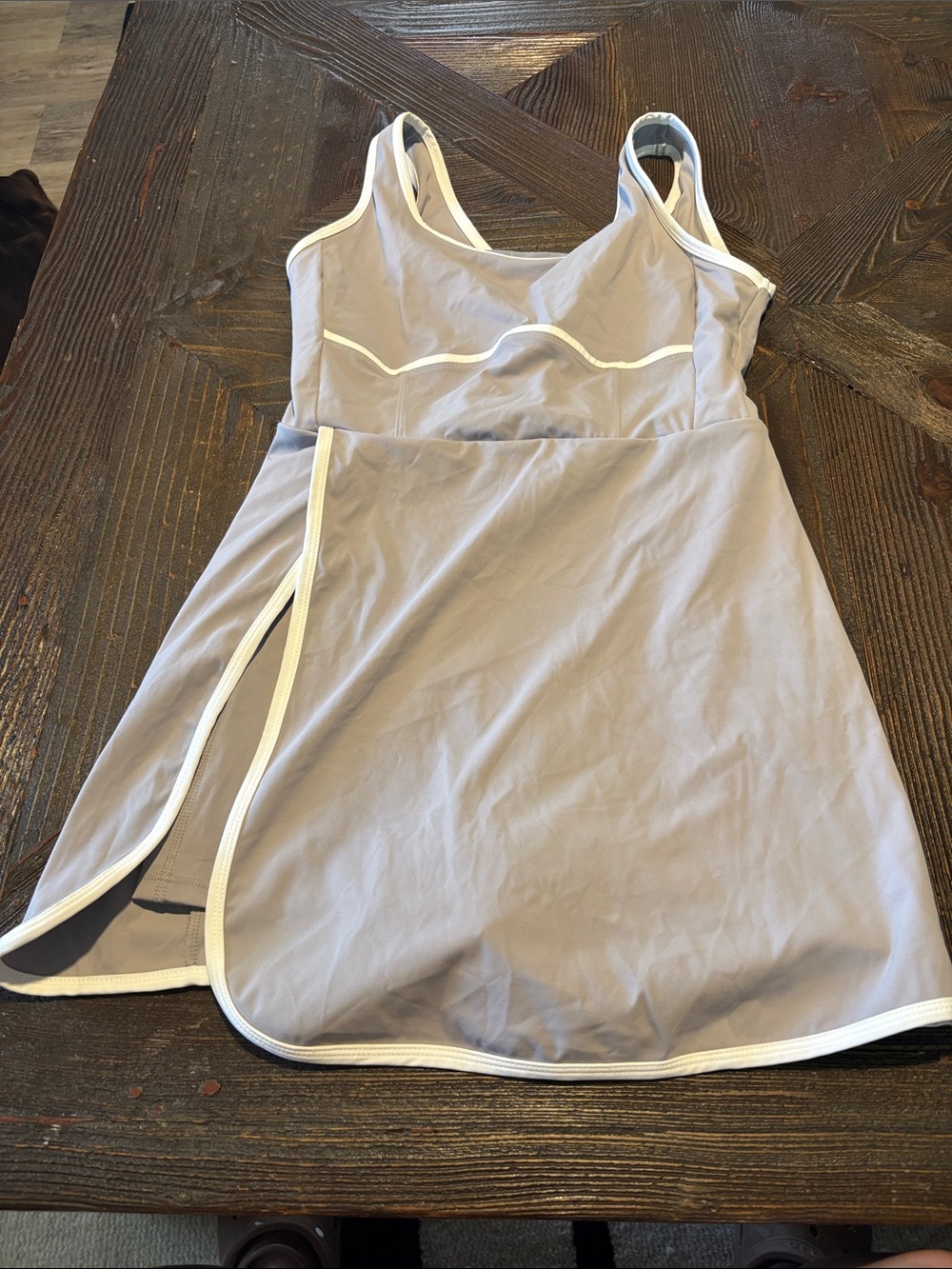 Sleeveless Gray Mini Dress with White Trim